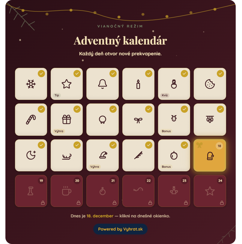 Ukázka adventního kalendáře s vánočním motivem