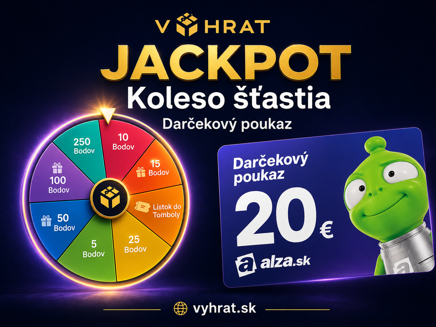 Jackpot na Kolese šťastia — poukaz Alza.sk v hodnote 20 €