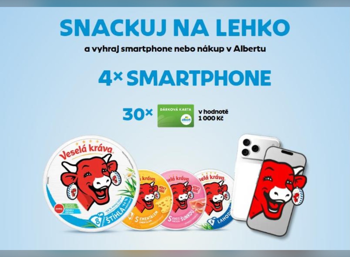 SOUTĚŽ Veselá kráva: vyhrajte iPhone 17 Pro nebo dárkovou kartu Albert (34 výherců)